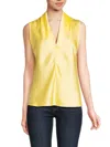 Renee C Women's V Neck Satin Top In Yellow