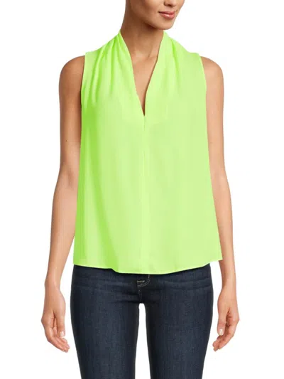 Renee C Women's V Neck Sleeveless Blouse In Neon Yellow