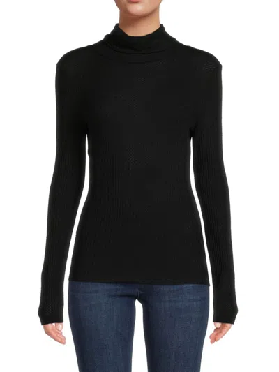 Renee C Women's Waffle Knit Turtleneck Top In Black