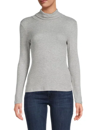 Renee C Women's Waffle Knit Turtleneck Top In Grey