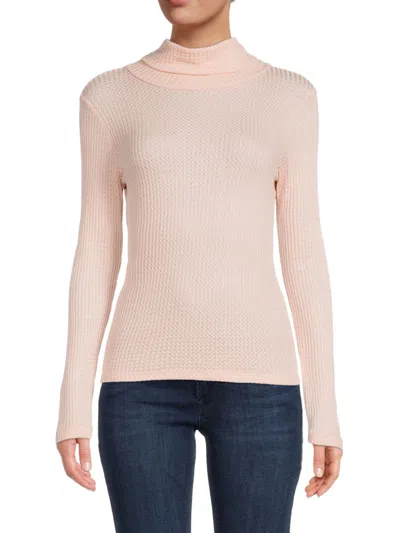Renee C Women's Waffle Knit Turtleneck Top In Pink