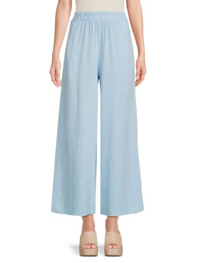 Renee C Women's Wide Leg Linen Blend Pants In Blue