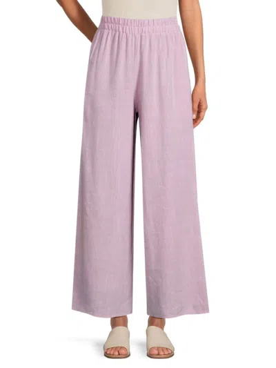 Renee C Women's Wide Leg Linen Blend Pants In Lavender