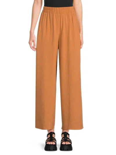 Renee C Women's Wide Leg Linen Blend Pants In Maple