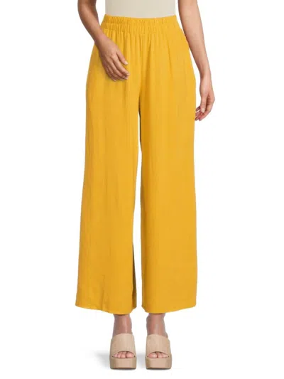 Renee C Women's Wide Leg Linen Blend Pants In Mustard