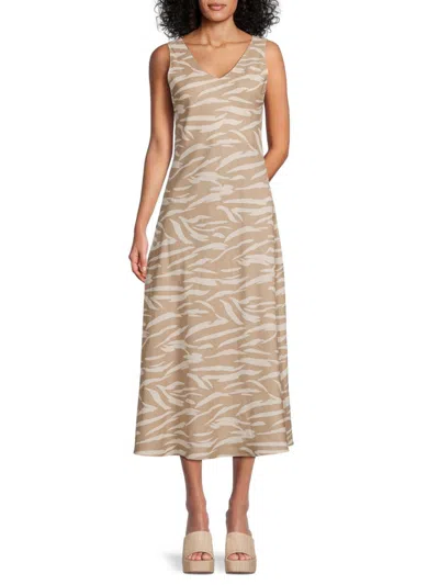 Renee C Women's Zebra Print Midi Dress In Ivory Taupe