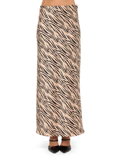 Renee C Women's Zebra Print Satin Maxi Skirt In Brown
