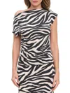 Renee C Zebra Stripe Cap Sleeve Ribbed Top In Black Multicolor