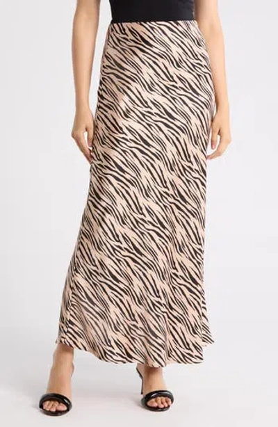 Renee C Zebra Print Satin Maxi Skirt In Green