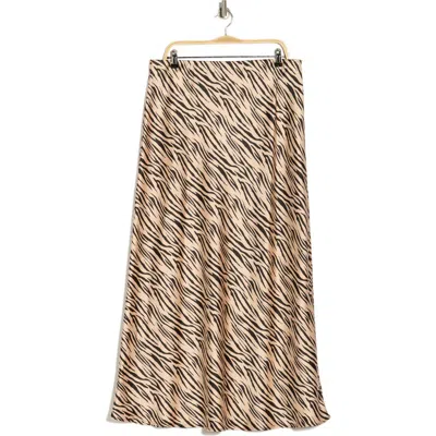 Renee C Zebra Print Satin Maxi Skirt In Gold