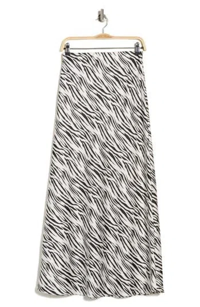 Renee C Zebra Print Satin Maxi Skirt In White