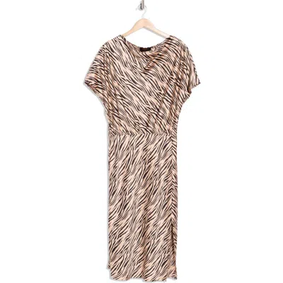 Renee C Zebra Print Short Sleeve Satin Midi Dress In Pink