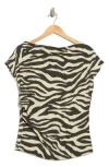 Renee C Zebra Stripe Cap Sleeve Ribbed Top In Black