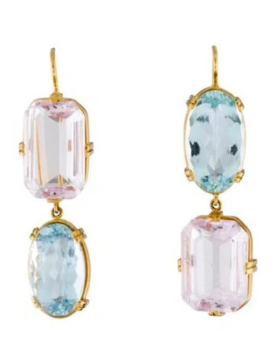 Pre-owned Renee Lewis 18k Aquamarine & Kunzite Mismatched Drop Earrings In Multi