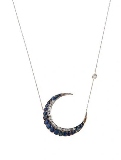 Pre-owned Renee Lewis 18k Sapphire & Diamond Crescent Pendant Necklace, 19" In Multi