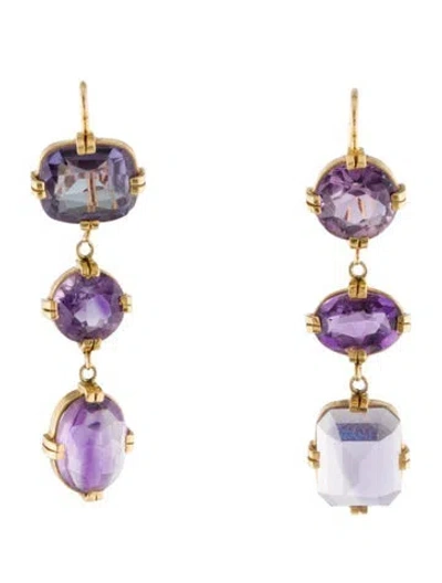 Pre-owned Renee Lewis 18k Synthetic Color Change Sapphire & Amethyst Drop Earrings In Multi