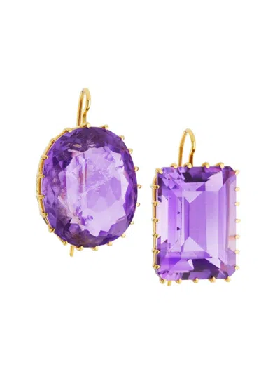 Renee Lewis Women's 18k Yellow Gold & Amethyst Mismatched Drop Earrings In Purple