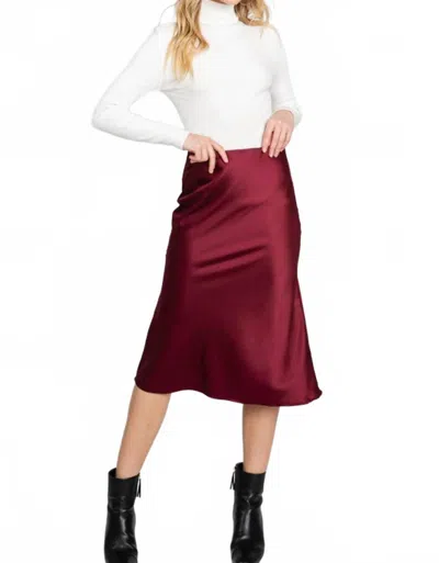 Reneec. Cora Satin Slip Midi Skirt In Black Cherry In Red