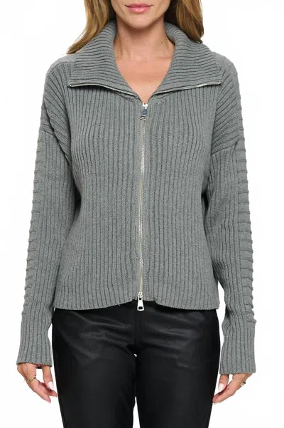 Reneec. Cotton Rib Zip Sweater In Heather Grey