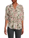 Reneec. Floral Print V Neck Chiffon Blouse In Ivory/green In Multi