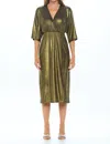 Reneec. Kimono V Neck Dress With Slit In Black/gold In Black
