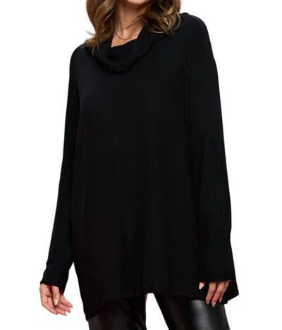 Reneec. Long Sleeve Cozy Open Back Pullover Top In Black