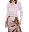 Reneec. Plisse Solid Button Down Top With Collar In Beige In Transparent