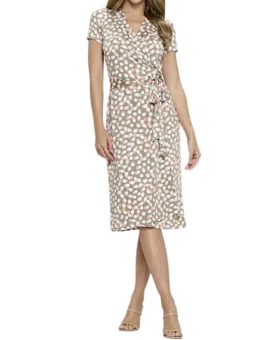 Reneec. Polka Dot V Neck Wrap Dress With Tie In Light Olive In Multi