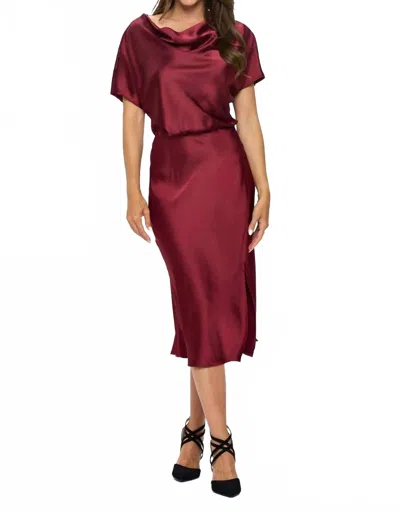 Reneec. Satin Midi Dress With Slit In Burgundy In Red