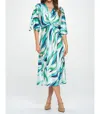 Reneec. Satin Stretch Print Dress With Front Twist In Blue In Blue