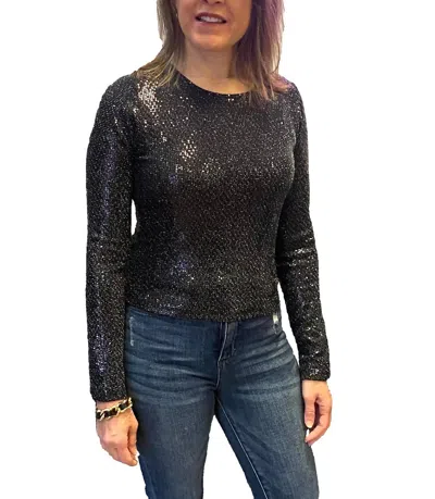 Reneec. Sequins Long Sleeve Crop Top In Black