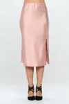 Reneec. Solid Satin Midi Skirt With Slit In Pink In Pink