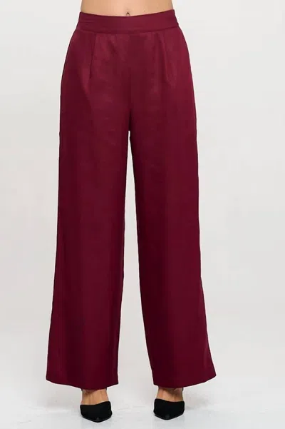 Reneec. Solid Straight Leg Pants With Pockets In Burgundy In Red