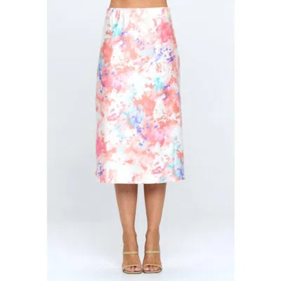 Reneec. Spring Satin Midi Skirt In Pink Tie Dye In Multi