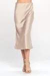 Reneec. Spring Satin Midi Skirt In Taupe In Grey