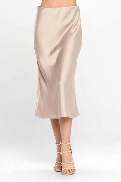 Reneec. Spring Satin Midi Skirt In Taupe In Pink