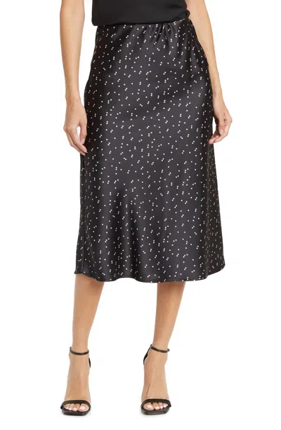 Reneec. Star Print Satin Midi Skirt In Black White