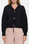 Reneec. Thick Knit Long Sleeve Cardigan With Buttons In Black In Black