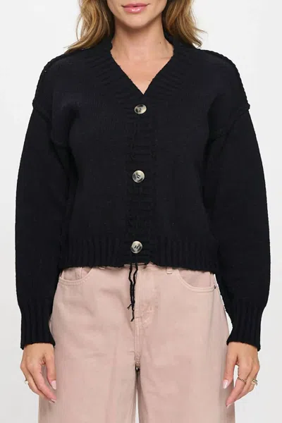 Reneec. Thick Knit Long Sleeve Cardigan With Buttons In Black