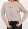 Reneec. Thick Knit Long Sleeve Cardigan With Buttons In Taupe In Grey