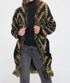 Reneec. Tribal Print Cardigan With Fringe Detail And Tie In Taupe/black In Multi
