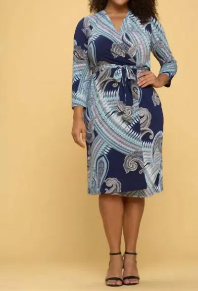 Reneec. V-neck Wrap Dress With Tie - Plus In Navy In Blue