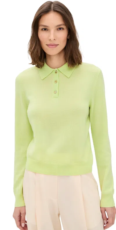Renggli Cashmere Long Sleeve Polo Lime In Green