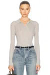 Renggli Cashmere Silk Rib Pointelle Knit Polo In Gris