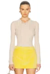 Renggli Cashmere Silk Rib Pointelle Knit Polo In Sand