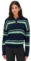 Renggli Cashmere Striped Polo Midnight/jade In Blue