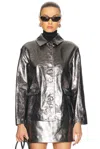 Renggli Foil Leather Jacket In Gunmetal