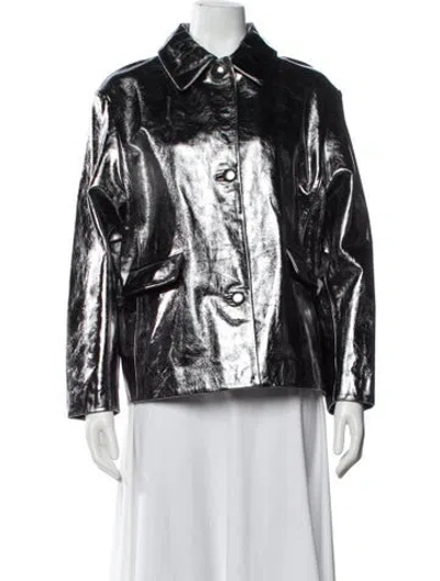Pre-owned Renggli Leather Printed Biker Jacket In Black