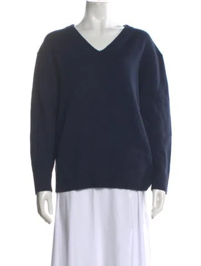 Pre-owned Renggli Merino Wool V-neck Sweater In Blue