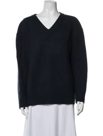 Pre-owned Renggli Merino Wool V-neck Sweater In Blue